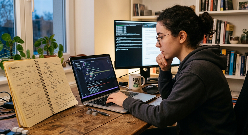 Introduction to Programming: A Complete Beginner’s Guide 6 Programmer debugging code and solving a programming problem
