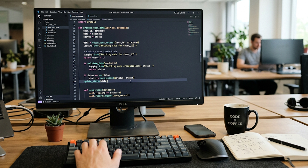 Source code and programming syntax displayed on a computer monitor