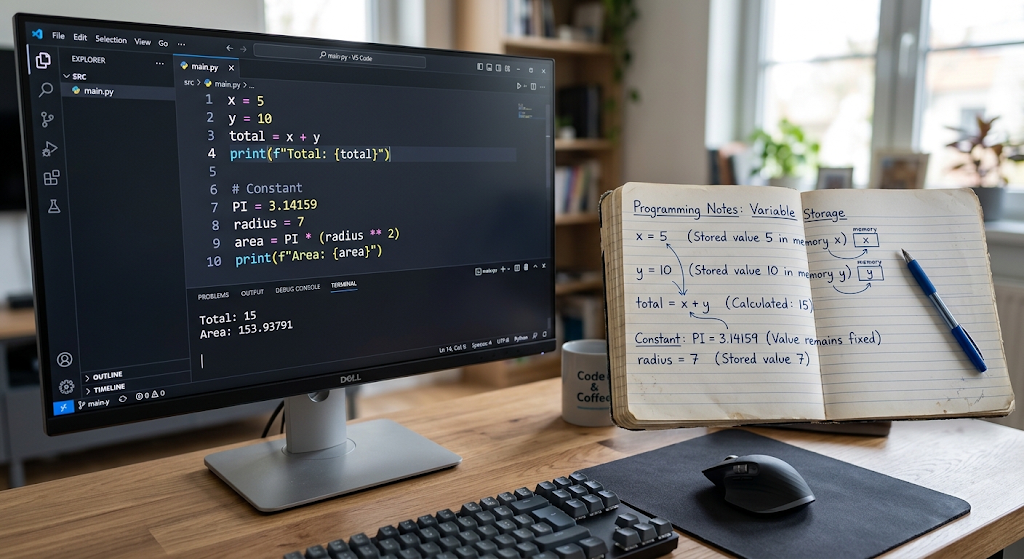 Programming variables and constants storing values in code