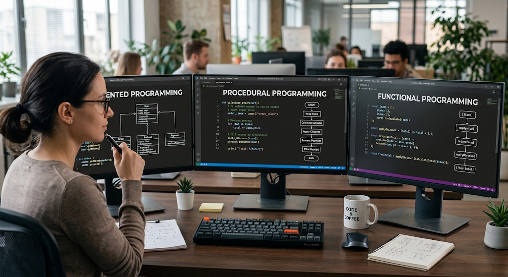 Comparison of procedural, object-oriented, and functional programming approaches