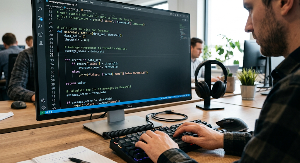 How Computer Programming Works: From Source Code to Software 2 Human-readable source code displayed in a programming editor
