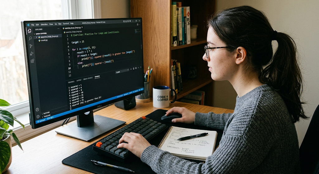 How to Learn Computer Programming from Scratch: A Step-by-Step Roadmap 4 Beginner practicing programming fundamentals and writing code