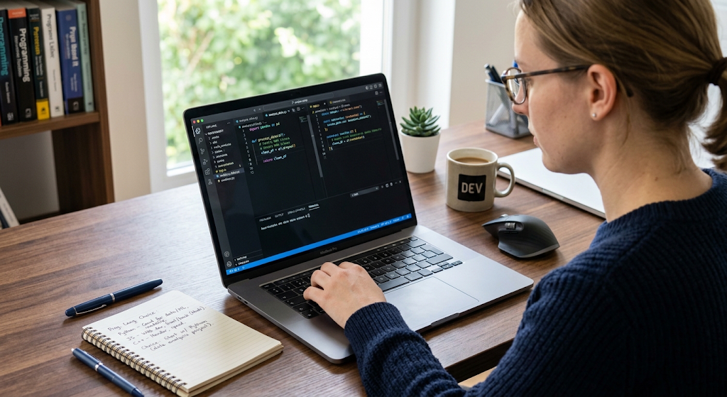 How to Learn Computer Programming from Scratch: A Step-by-Step Roadmap 3 Beginner learning computer programming with code on a laptop