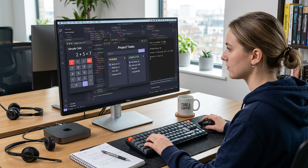 Beginner programming projects including calculator, to-do list and guessing game