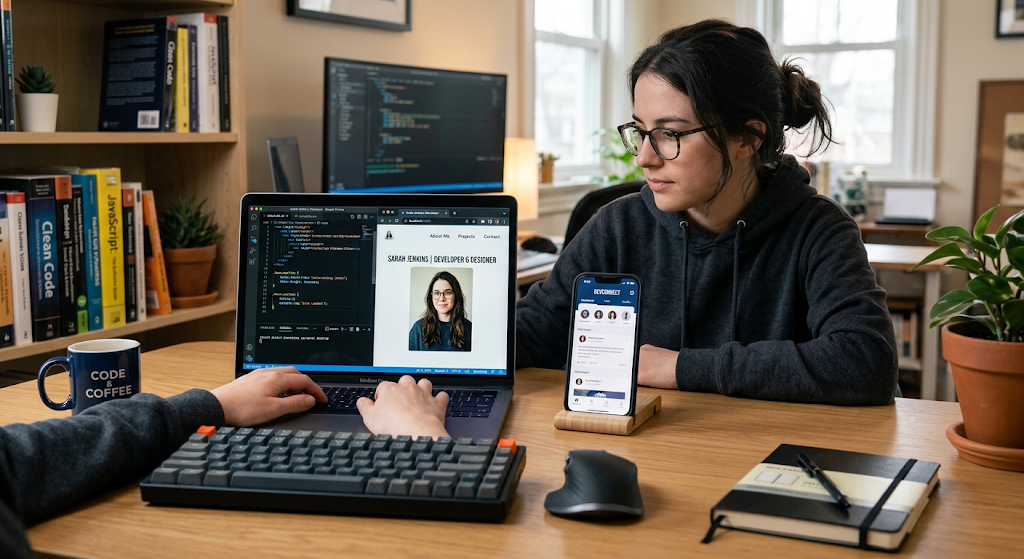 Developer creating a personal website and mobile application