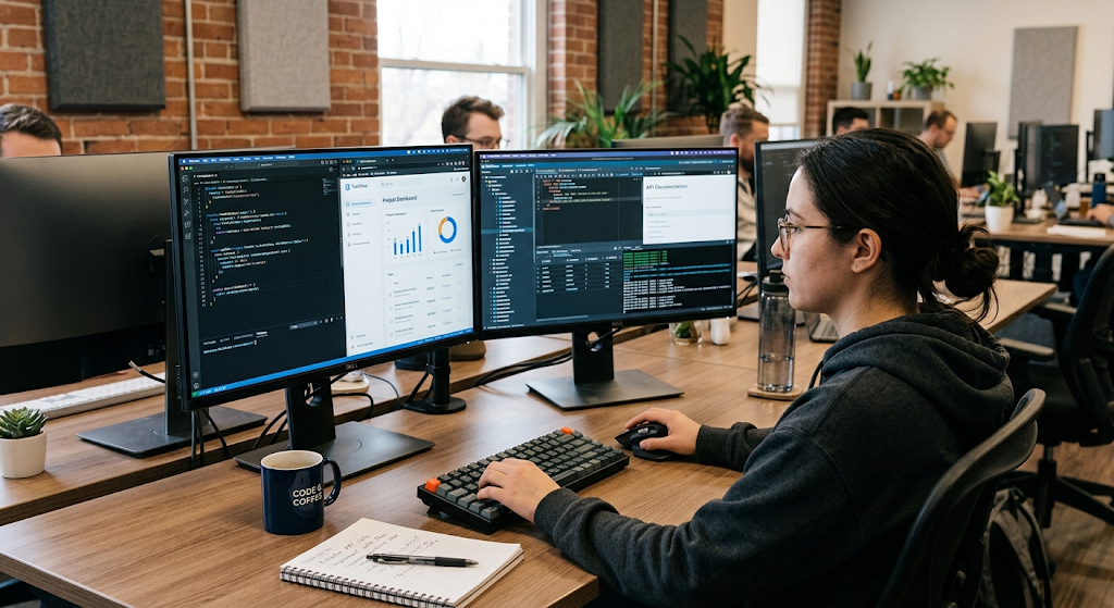 Software developer coding a web application