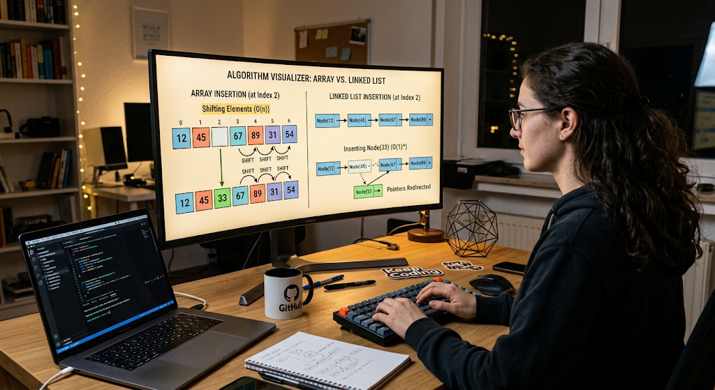 Array insertion and linked list node insertion comparison