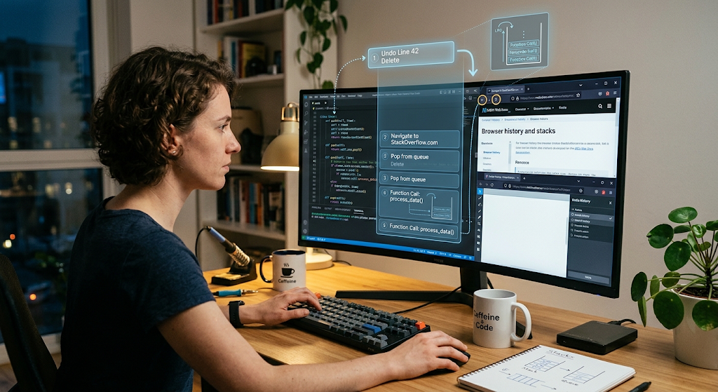 Stacks and Queues Explained: How They Work and Where They Are Used 3 Stack applications including function calls browser history and undo operations