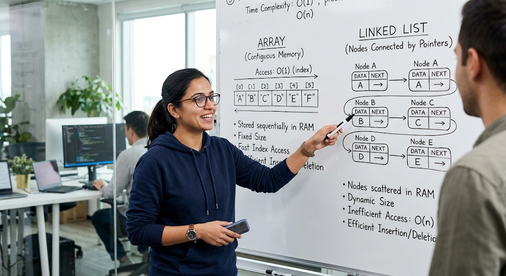 Comparison of array and linked list data structures