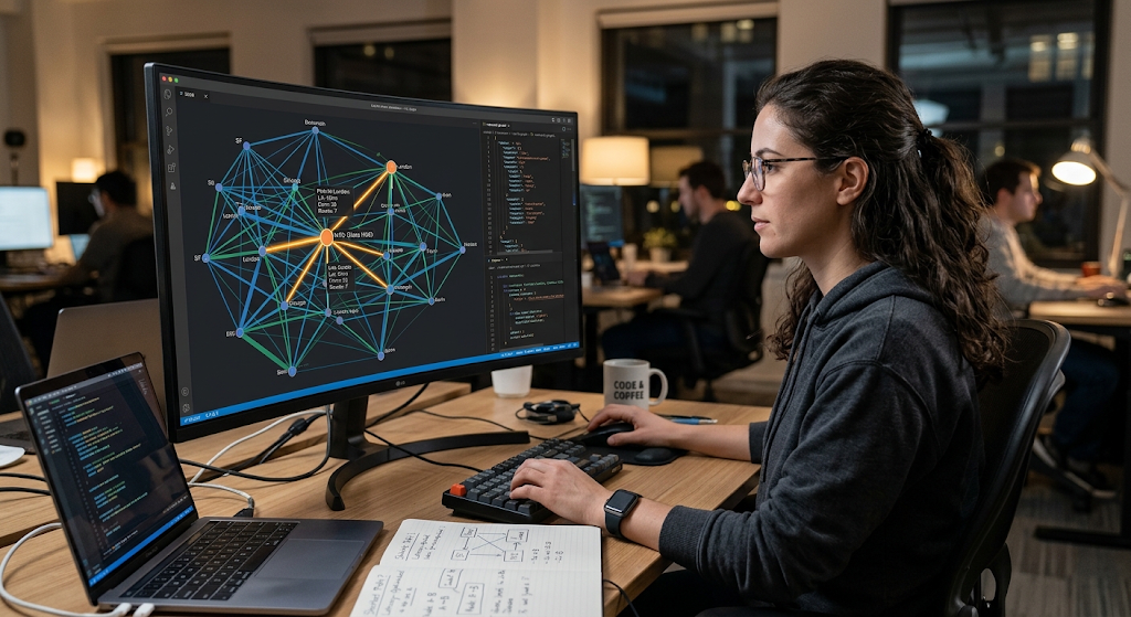 Graph data structure representing connected locations and relationships