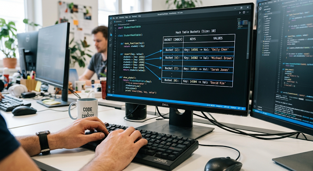 Hash table storing key-value pairs in a programming environment
