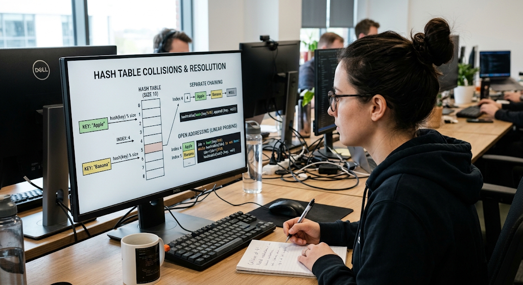Hash table collisions with separate chaining and open addressing