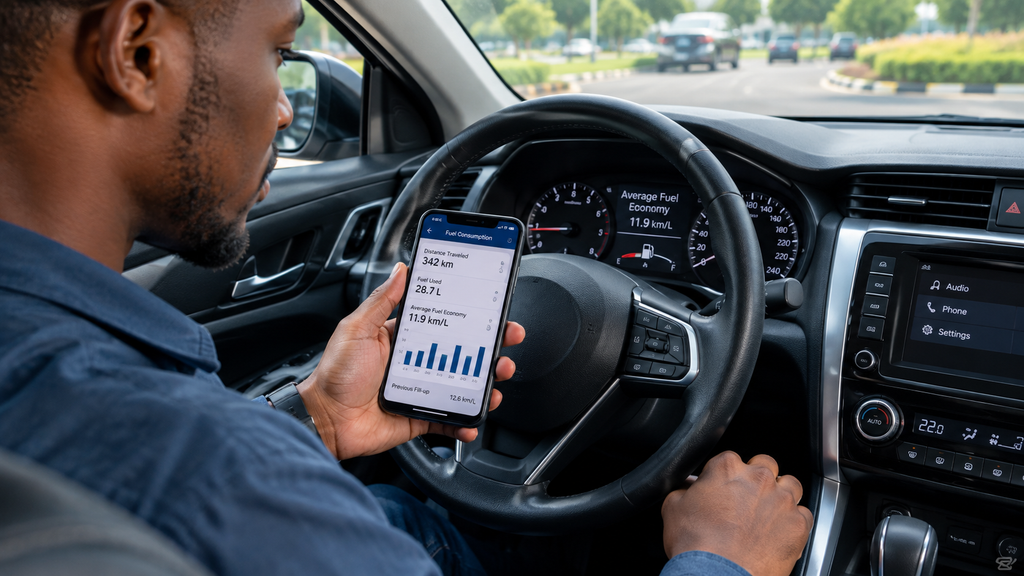  Driver checking high fuel consumption and fuel economy   