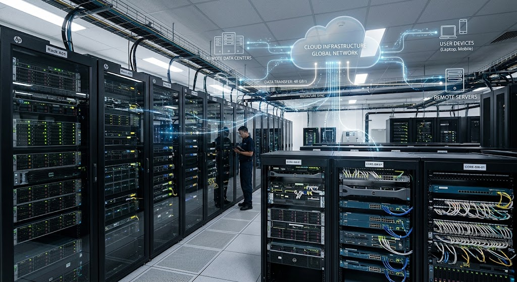 Cloud computing remote servers in a modern data center
