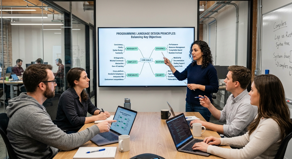 Programming Language Design: What Makes a Programming Language Effective? 5 Software engineers balancing programming language design principles