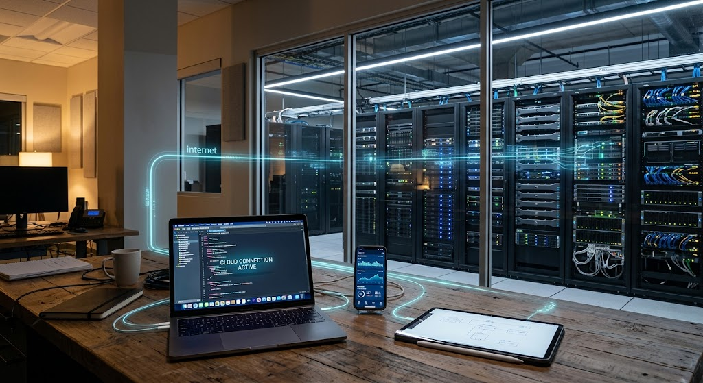 Devices connected to remote servers through cloud computing