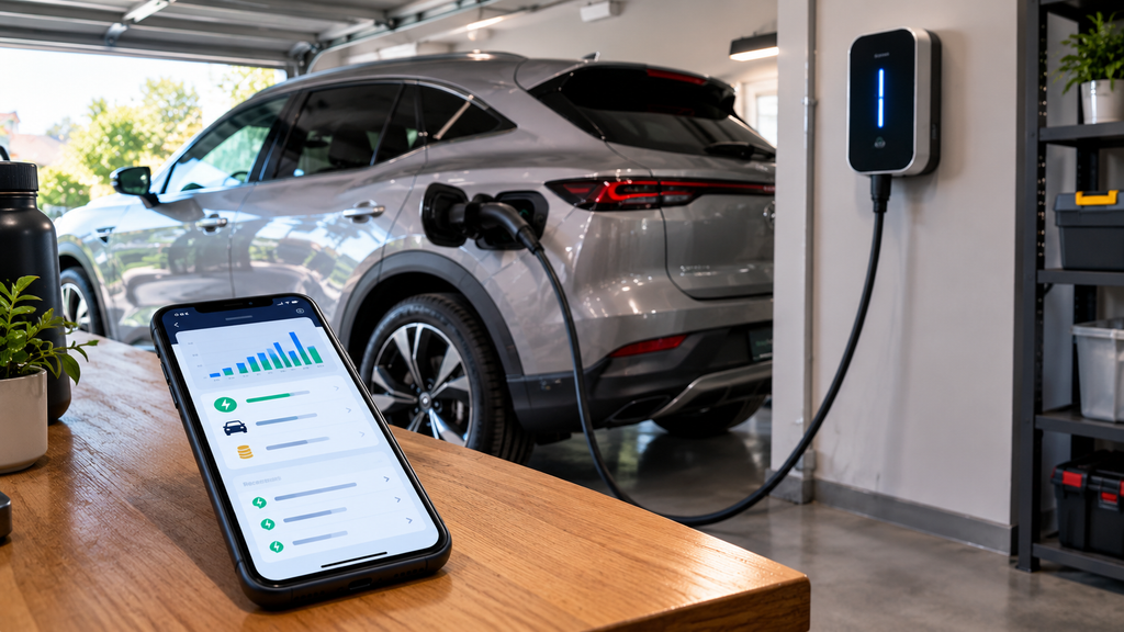 Best EV Apps for Tracking Charging Costs and Electricity Usage 2 Electric car charging while electricity usage is monitored
