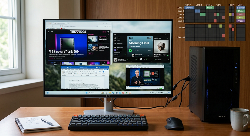 Context switching and multitasking in a modern operating system