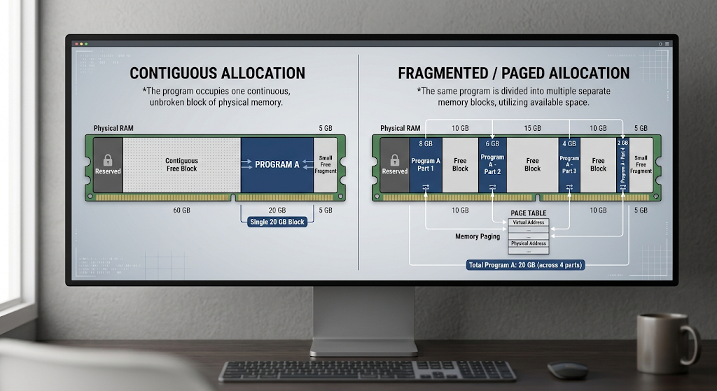 Comparison of contiguous and non-contiguous memory allocation