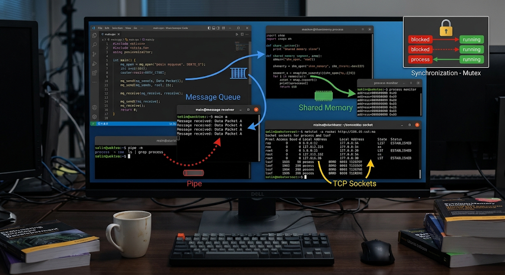 Inter-process communication and synchronization between operating system processes