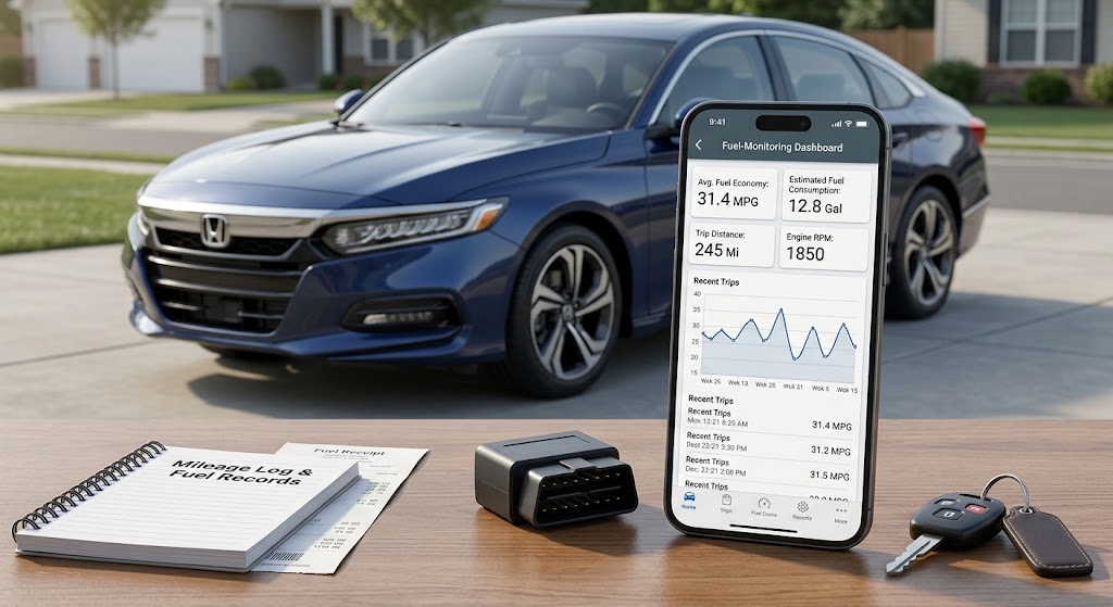 OBD2 fuel monitoring tracking fuel efficiency and vehicle performance over time