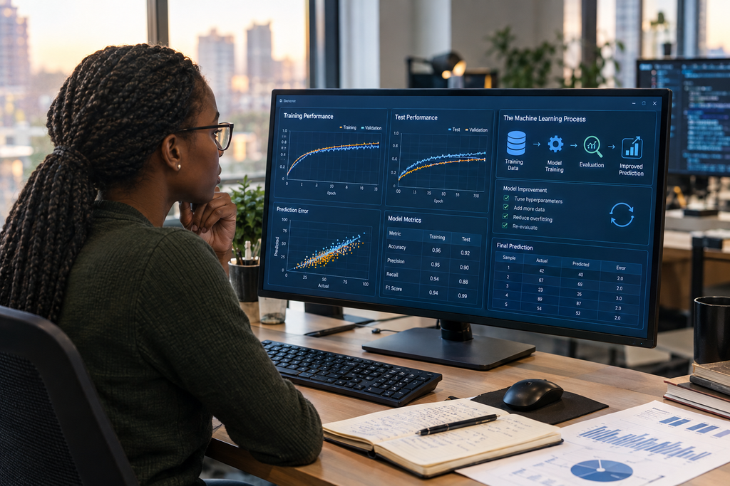Data scientist testing and improving a machine learning model