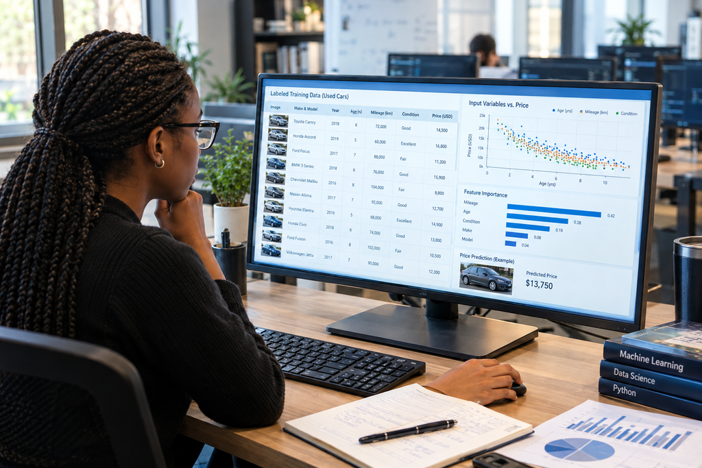 Data scientist analyzing labeled training data for supervised learning