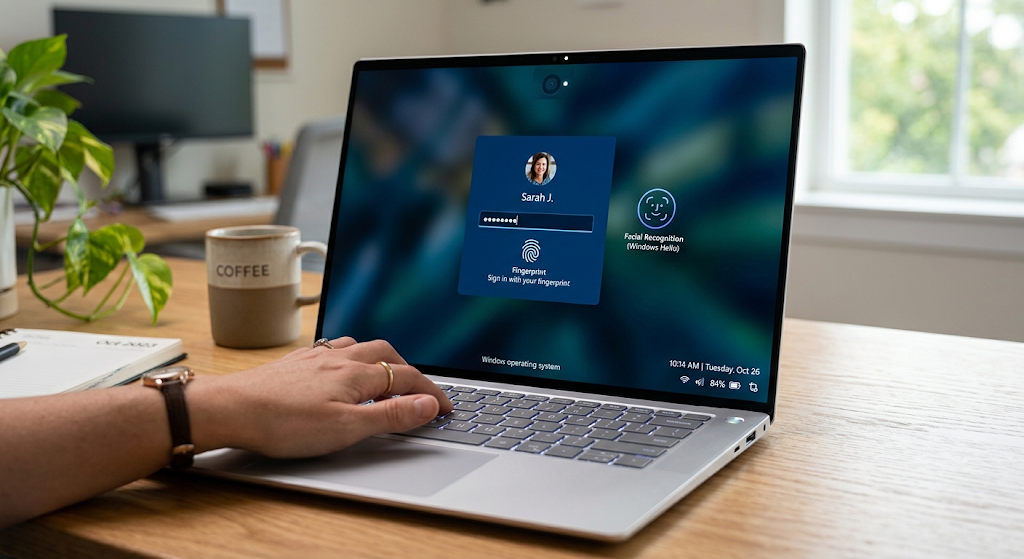 User authentication with password and biometric security on a computer