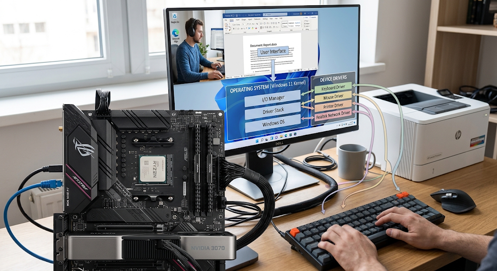 Device Management in Operating Systems: Drivers, I/O and Hardware Communication 2 Device drivers connecting the operating system with hardware devices