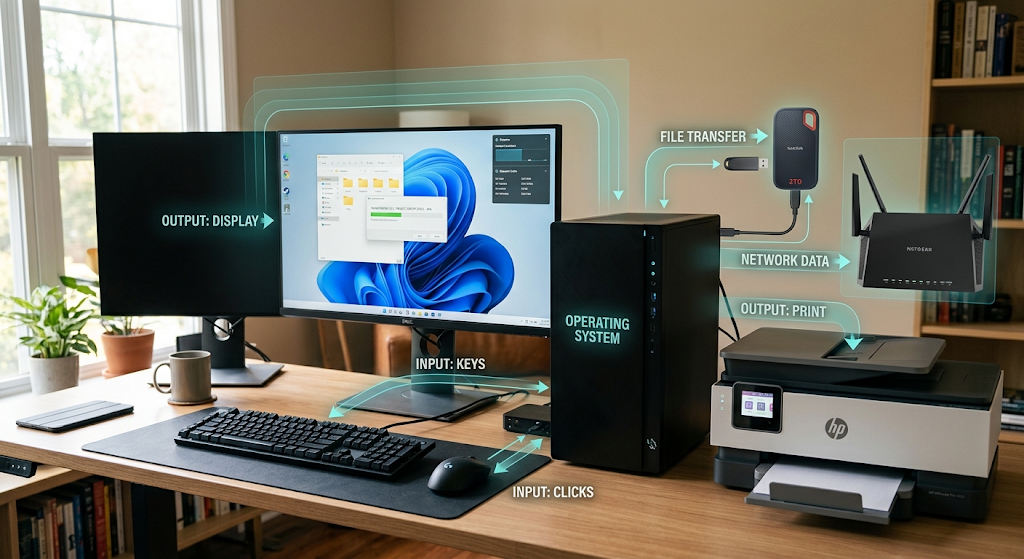 Device Management in Operating Systems: Drivers, I/O and Hardware Communication 3 Input and output management between a computer and external devices
