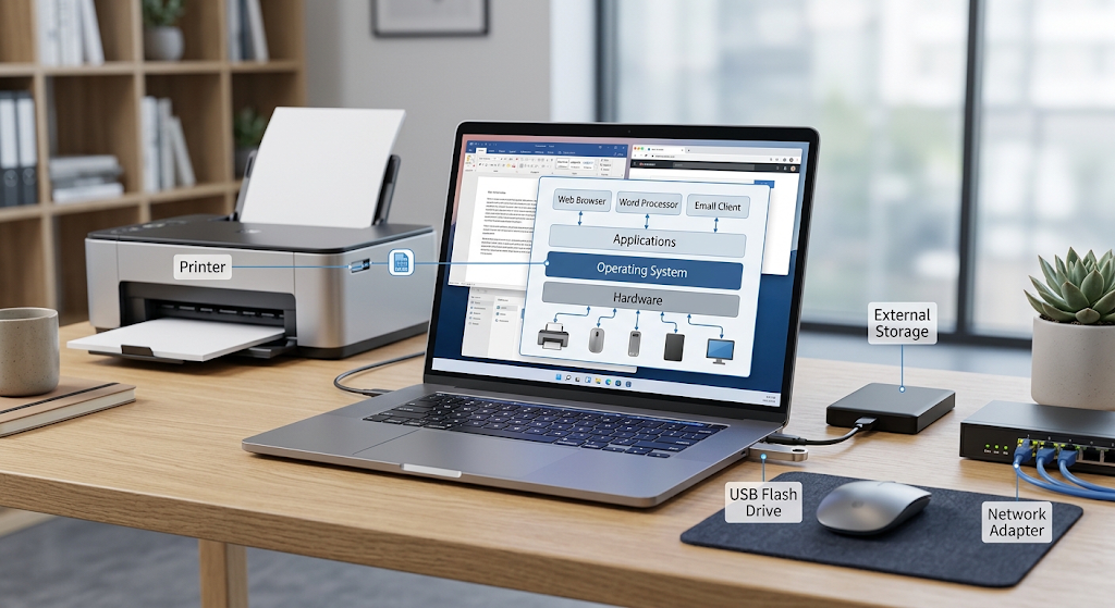 Device Management in Operating Systems: Drivers, I/O and Hardware Communication 5 Hardware abstraction allowing applications to communicate with different devices