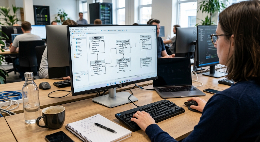 Database relationships connecting customers orders and products tables