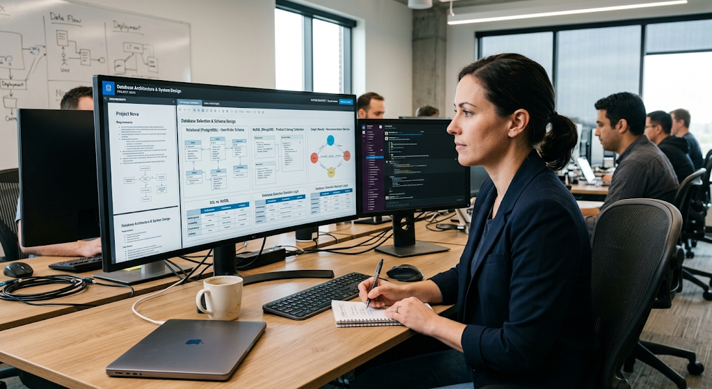 Developer selecting a database model based on application requirements