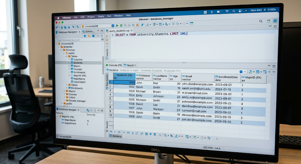 SQL relational database showing tables, rows, and columns