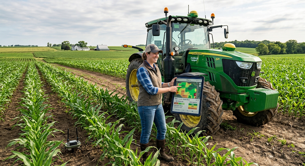 Smart Farming in 2026: How AI and Technology Are Changing Modern Agriculture 4 Farmer using GPS and AI data for precision agriculture and crop monitoring