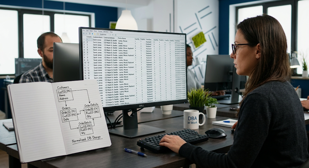 Database Normalization Explained: 1NF, 2NF, 3NF, and Beyond 2 Unnormalized database table with duplicated customer and order data