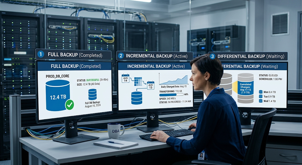 Full incremental and differential database backups comparison