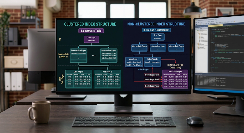 Comparison of clustered and non-clustered database indexes