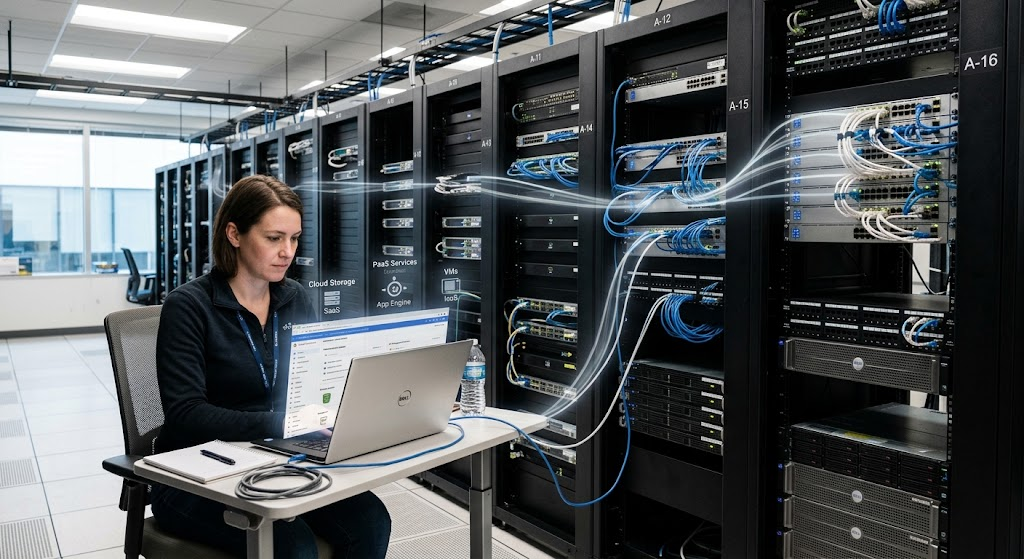Cloud computing services connecting users to servers through the internet