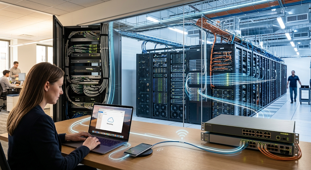 How Does Cloud Computing Work? Understanding Servers, Data Centers, and Virtualization 4 Devices connected to cloud servers through internet networking infrastructure