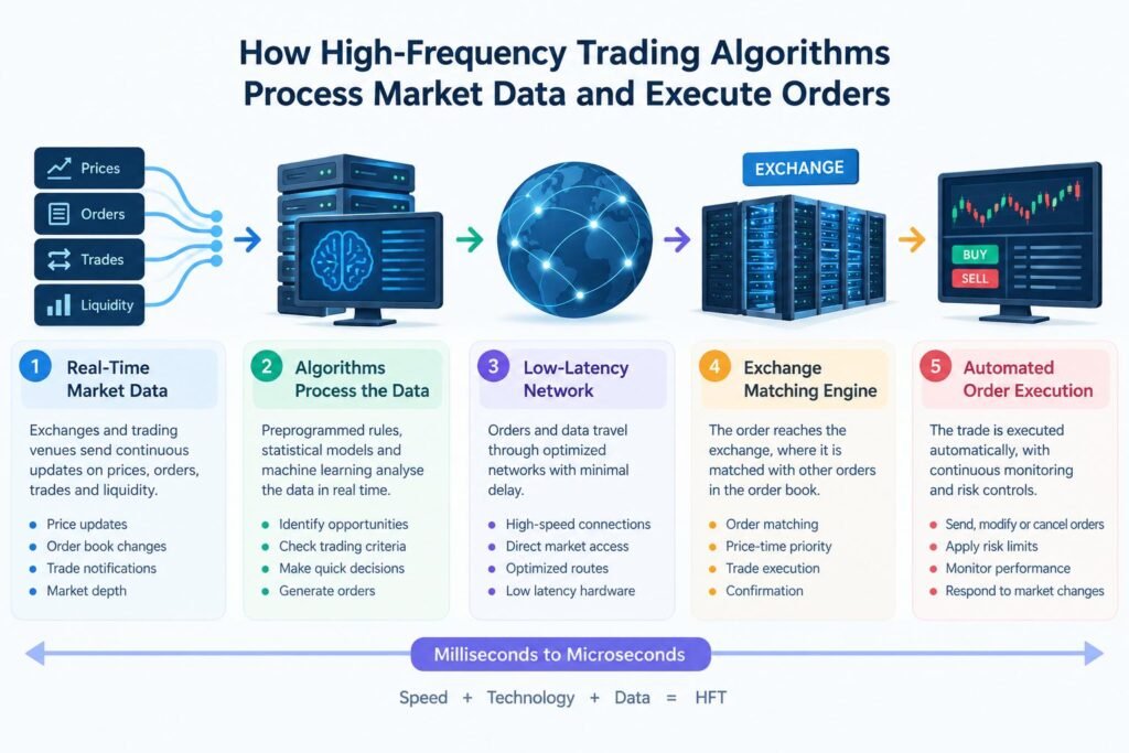 How high-frequency trading algorithms process market data and execute orders
