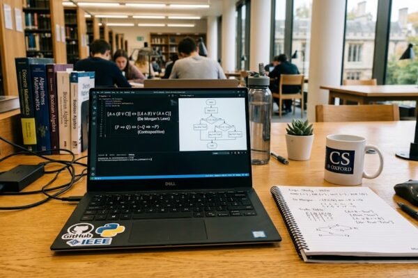 Logic in computer science with propositions and logical operators on a laptop