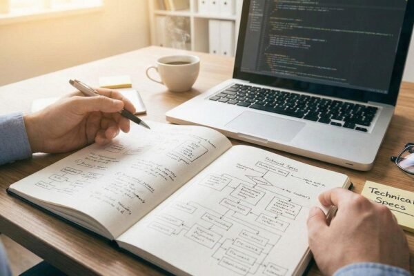 Software developer preparing technical documentation for a software project.