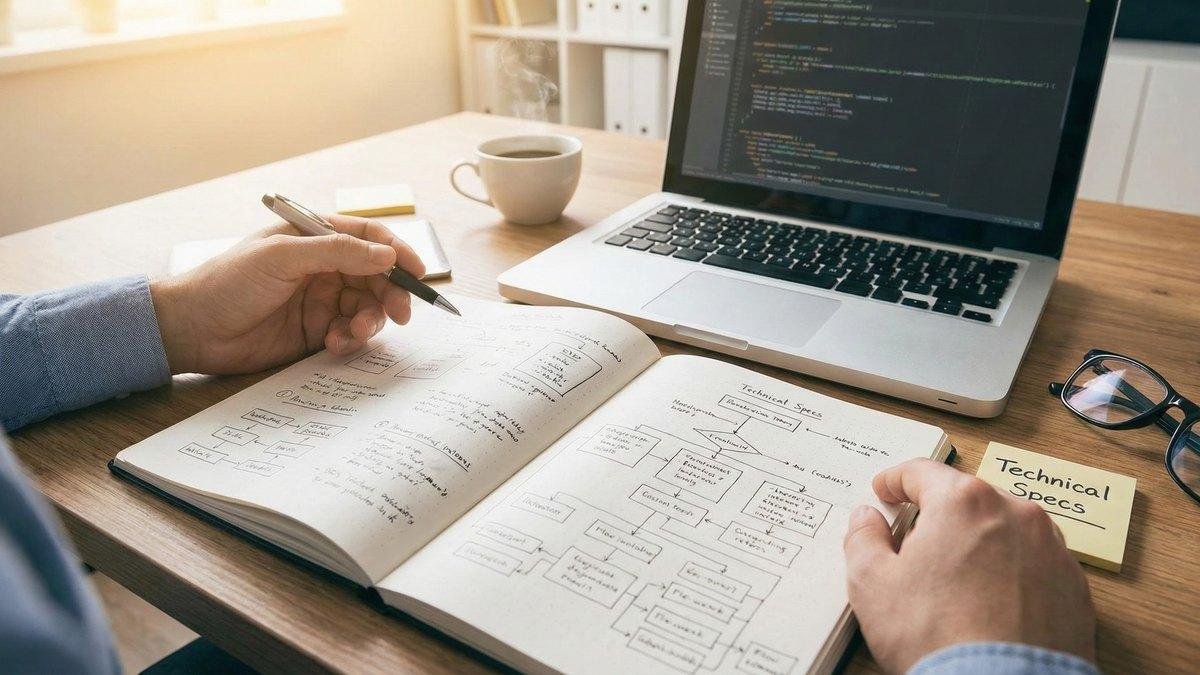 Software developer preparing technical documentation for a software project.