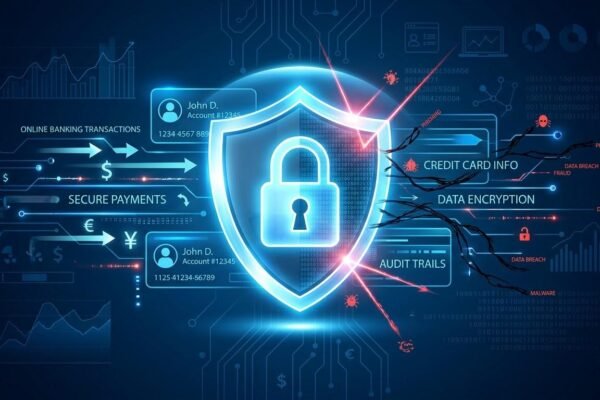 Financial cybersecurity protecting online banking accounts and sensitive financial data.