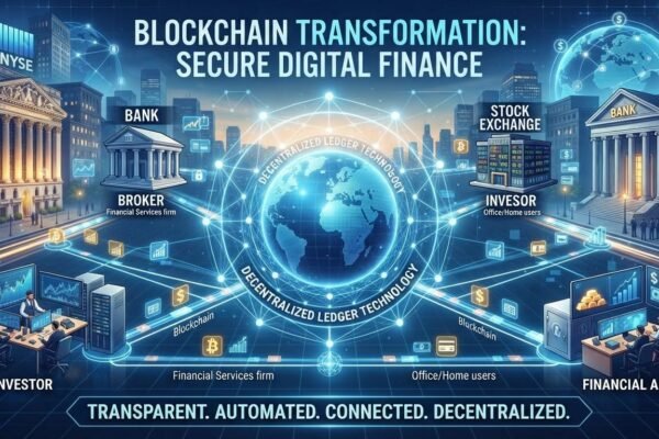 Blockchain technology transforming financial markets through connected digital financial networks