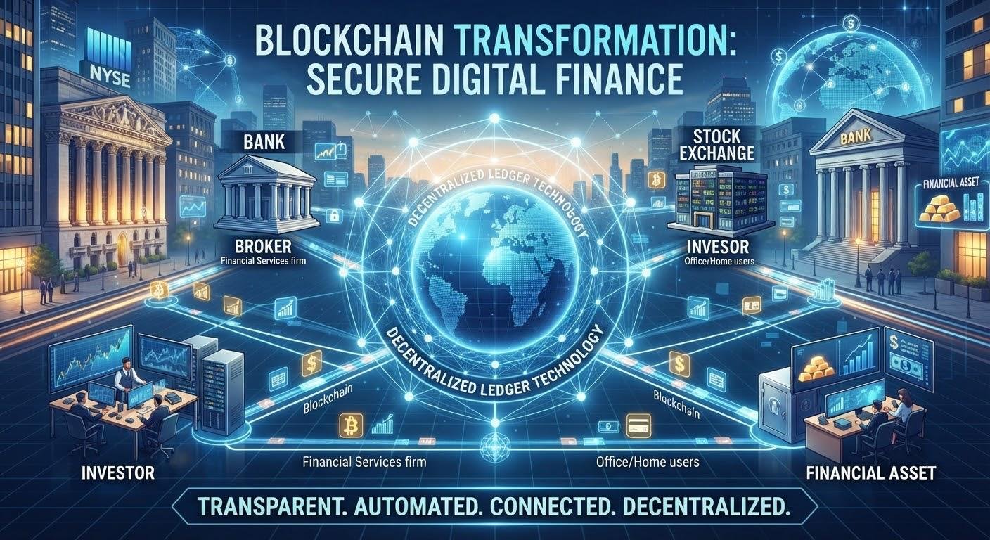 Blockchain technology transforming financial markets through connected digital financial networks
