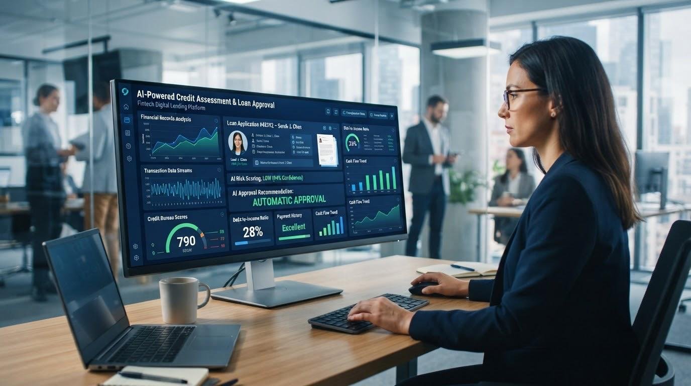 AI analyzing credit data for loan approval