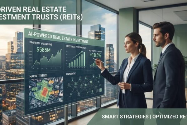 Artificial intelligence in REITs analyzing commercial property investments and real estate market data.