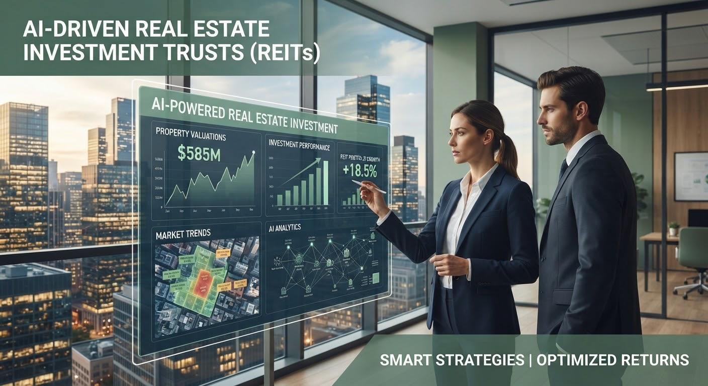 Artificial intelligence in REITs analyzing commercial property investments and real estate market data.